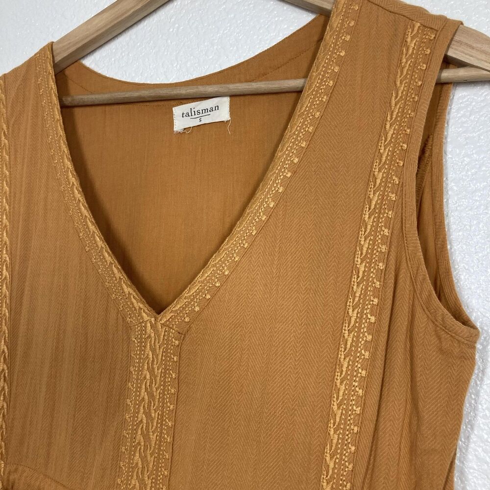 Talisman Sun Dress Small Mustard Yellow Boho Maxi Sleeveless Ruffle Tassel - Picture 9 of 16